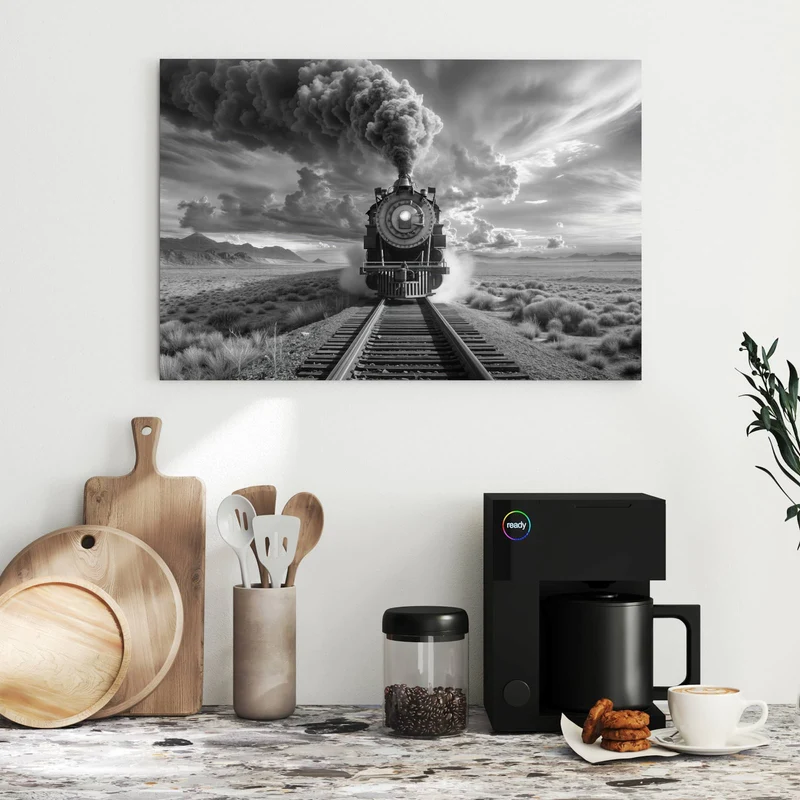 Metall Magnettafel - Dampflok unter Wolken