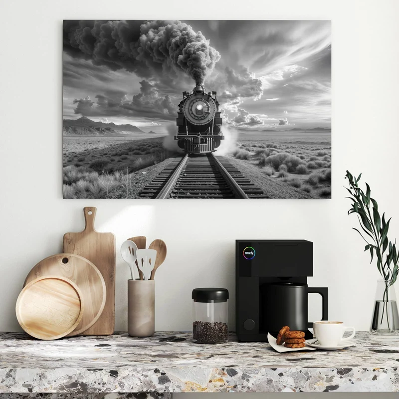 Metall Magnettafel - Dampflok unter Wolken