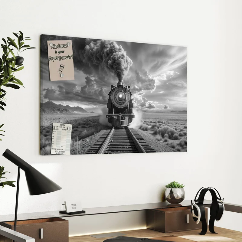 Metall Magnettafel - Dampflok unter Wolken