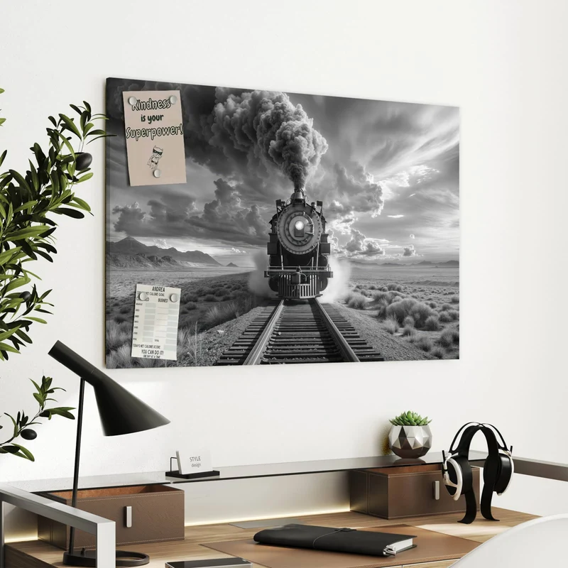 Metall Magnettafel - Dampflok unter Wolken