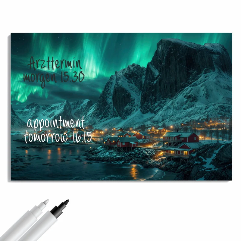 Metall Magnettafel - Nordlichter über Fjord
