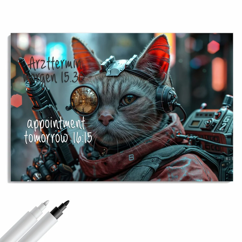 Metall Magnettafel - Katze mit Fliegerbrille