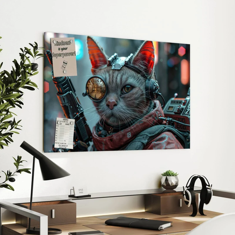 Metall Magnettafel - Katze mit Fliegerbrille
