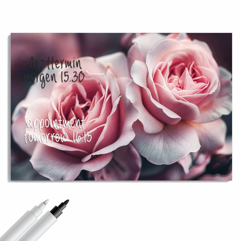 Metall Magnettafel - Rosenblüten Duo