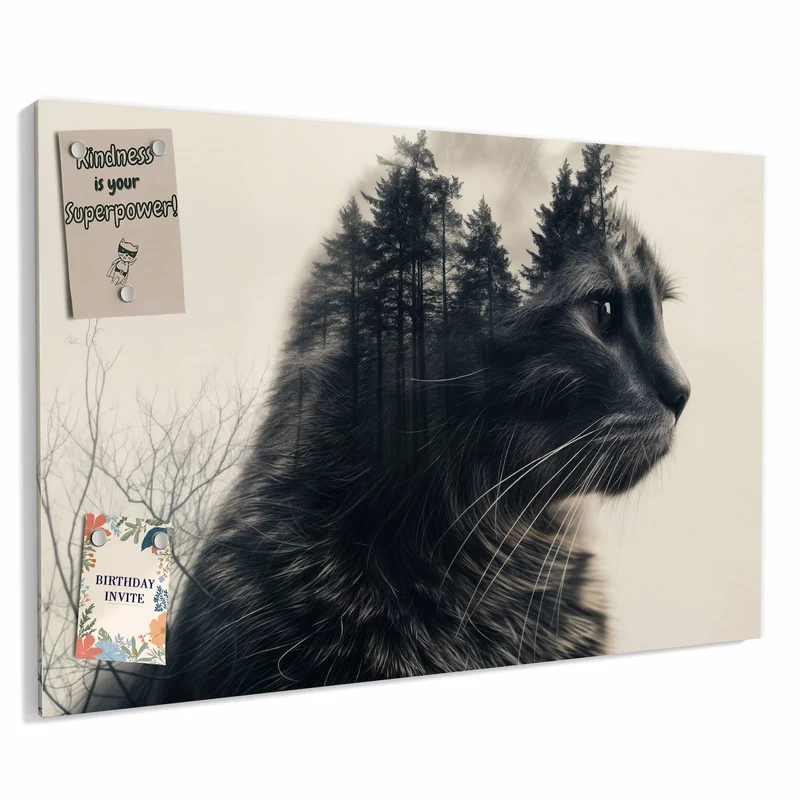 Metall Magnettafel - Katzenprofil mit Wald