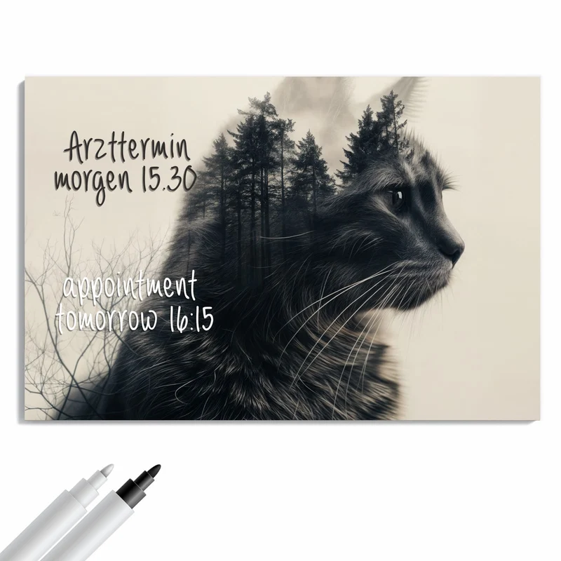 Metall Magnettafel - Katzenprofil mit Wald