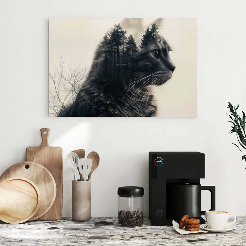 Metall Magnettafel - Katzenprofil mit Wald