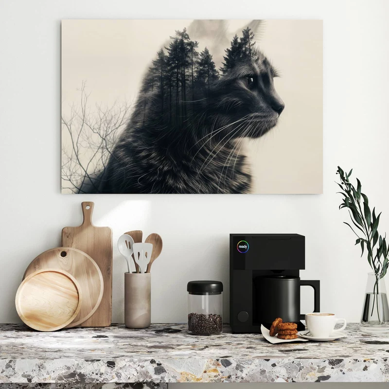 Metall Magnettafel - Katzenprofil mit Wald