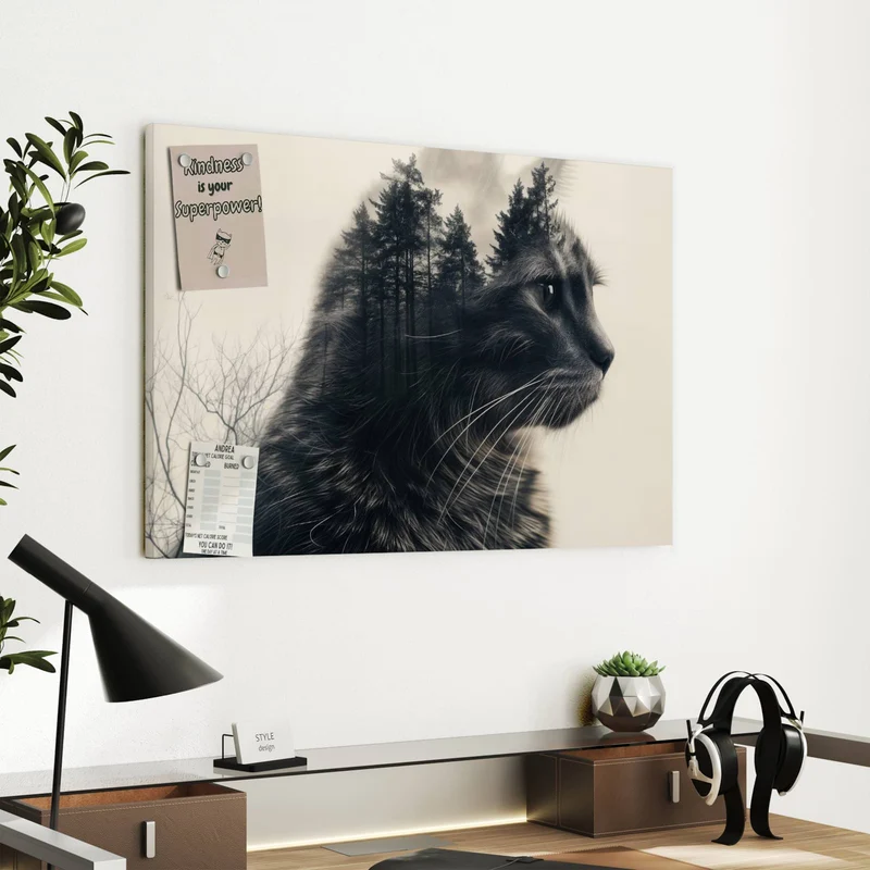 Metall Magnettafel - Katzenprofil mit Wald