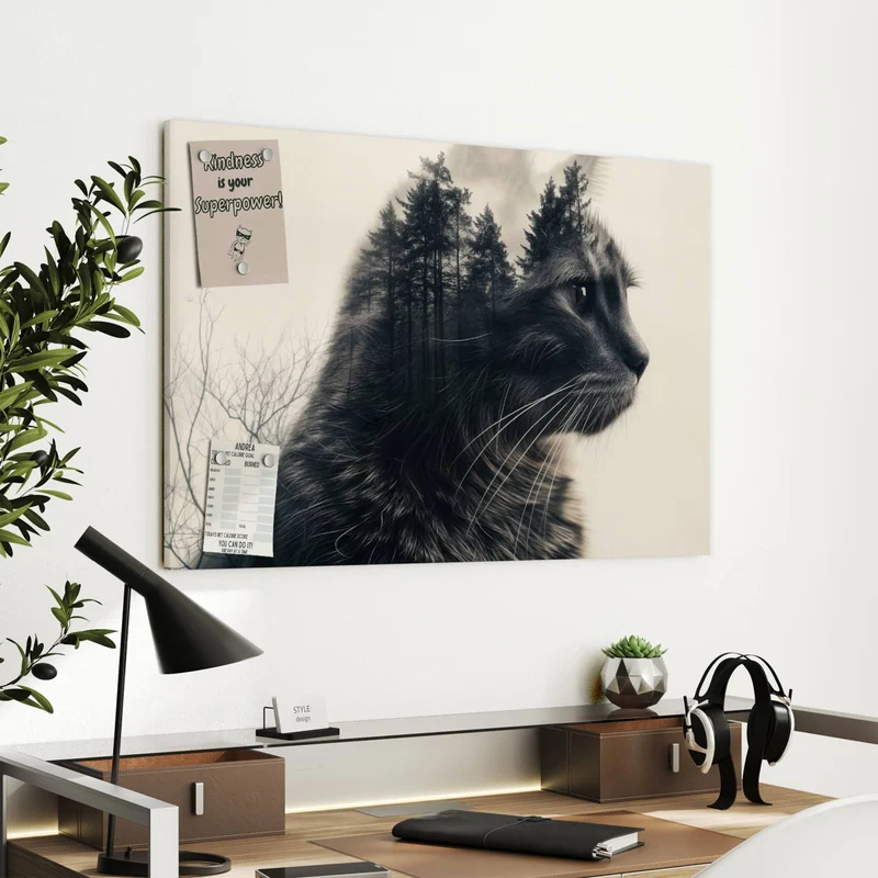 Metall Magnettafel - Katzenprofil mit Wald