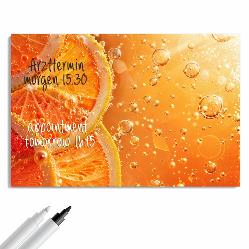 Metall Magnettafel - Orangen im Sprudel