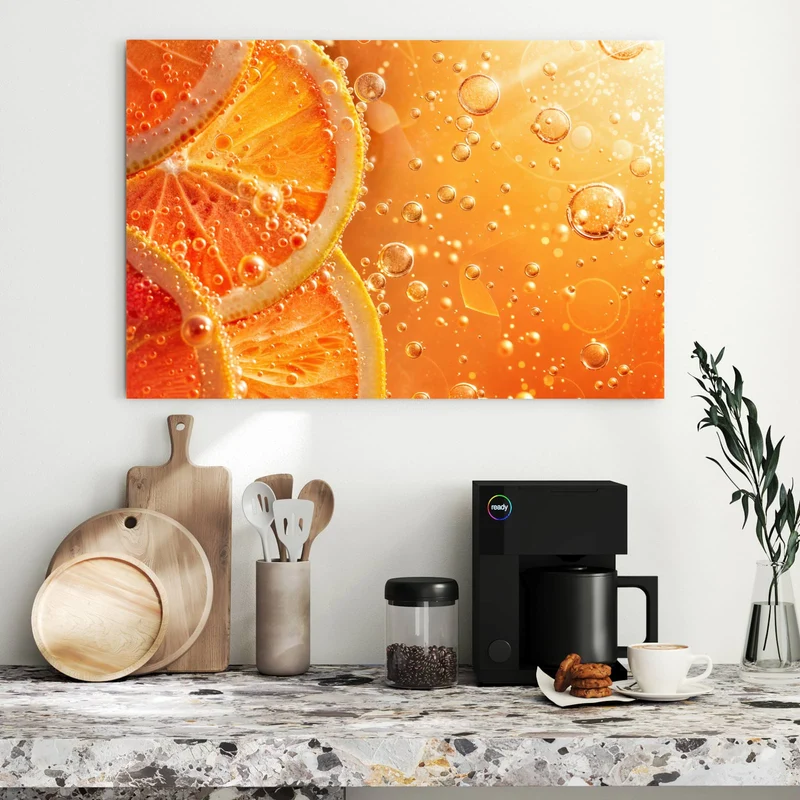 Metall Magnettafel - Orangen im Sprudel