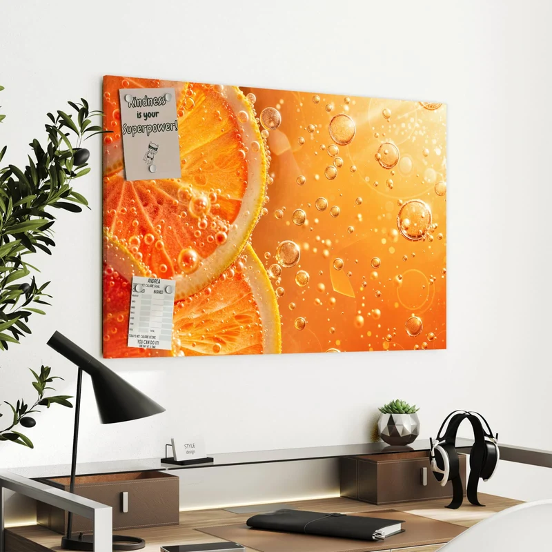 Metall Magnettafel - Orangen im Sprudel