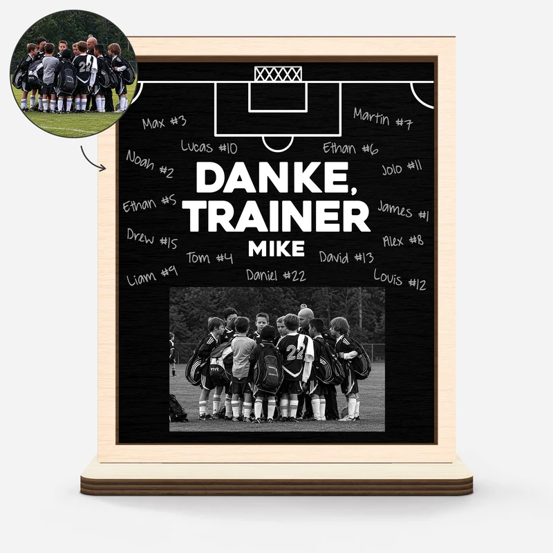 Danke Trainer - Personalisierte Fußball Geschenke | Holzaufsteller Mit Standfuß Foto