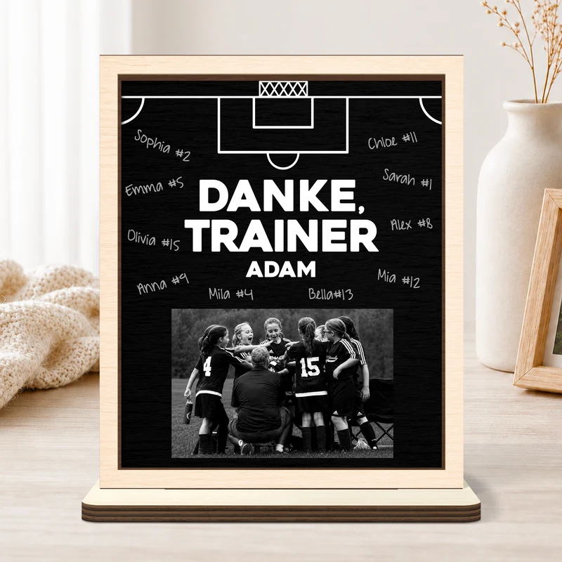 Danke Trainer - Personalisierte Fußball Geschenke | Holzaufsteller Mit Standfuß Foto