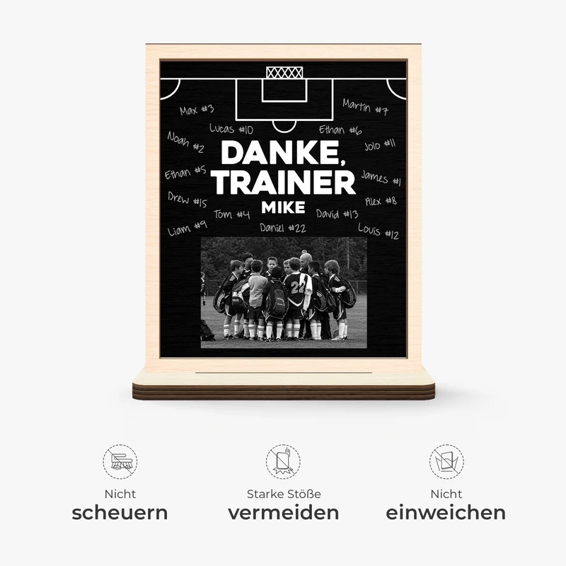 Danke Trainer - Personalisierte Fußball Geschenke | Holzaufsteller Mit Standfuß Foto
