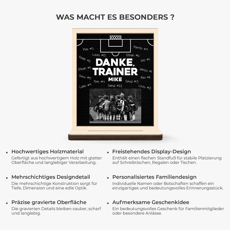 Danke Trainer - Personalisierte Fußball Geschenke | Holzaufsteller Mit Standfuß Foto