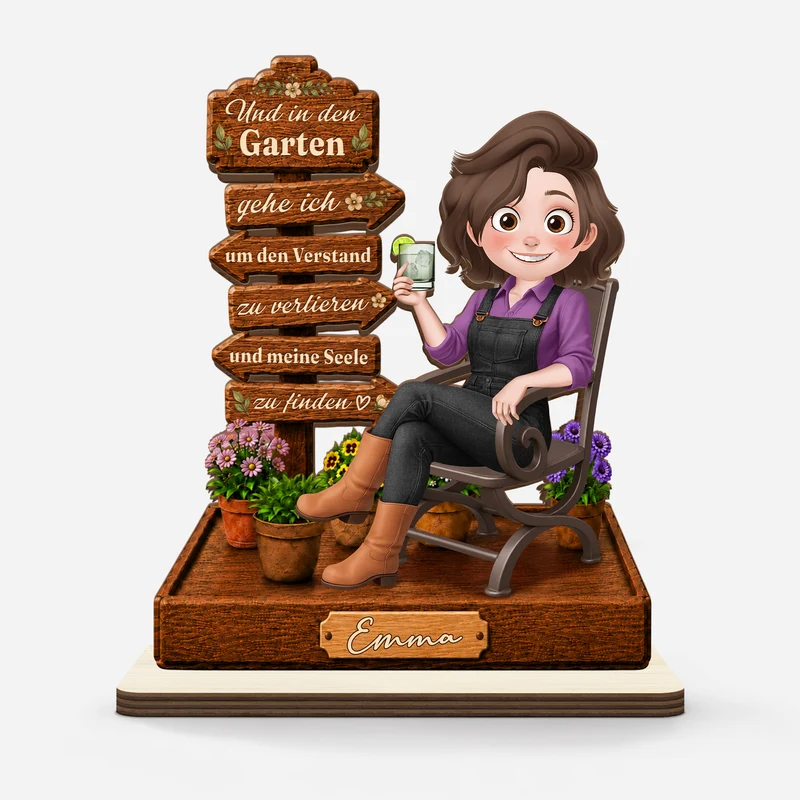 [3D-Optik] Und In Den Garten Gehe Ich Um Den Verstand Zu Verlieren - Personalisiertes Geschenk | Holzaufsteller Mit Standfuß