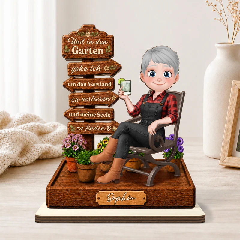 [3D-Optik] Und In Den Garten Gehe Ich Um Den Verstand Zu Verlieren - Personalisiertes Geschenk | Holzaufsteller Mit Standfuß