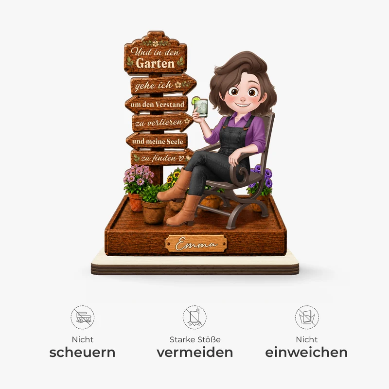 [3D-Optik] Und In Den Garten Gehe Ich Um Den Verstand Zu Verlieren - Personalisiertes Geschenk | Holzaufsteller Mit Standfuß