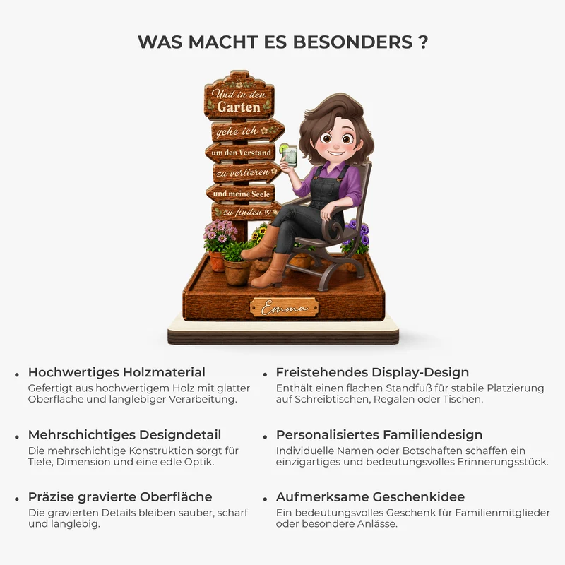 [3D-Optik] Und In Den Garten Gehe Ich Um Den Verstand Zu Verlieren - Personalisiertes Geschenk | Holzaufsteller Mit Standfuß