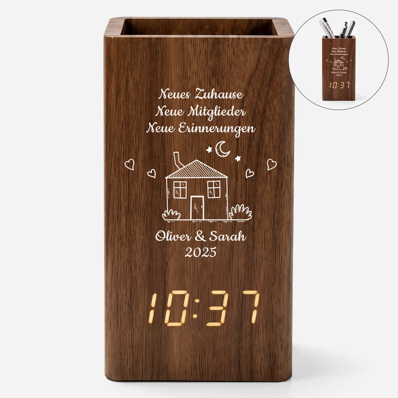 Neues Zuhause Neues Abenteuer Neue Erinnerungen - Personalisierte Geschenke Paar | Stiftehalter Mit Uhr Zum Einzug