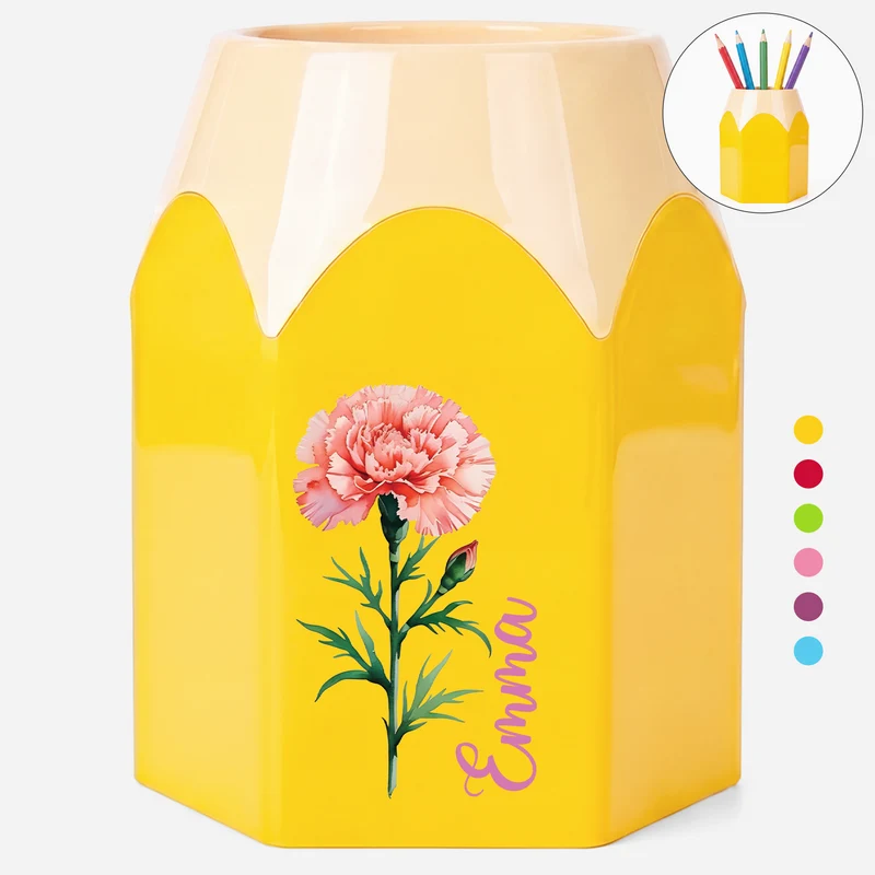 Blumen Geburtsmonat + Name - Personalisiertes Geschenk | Stiftehalter