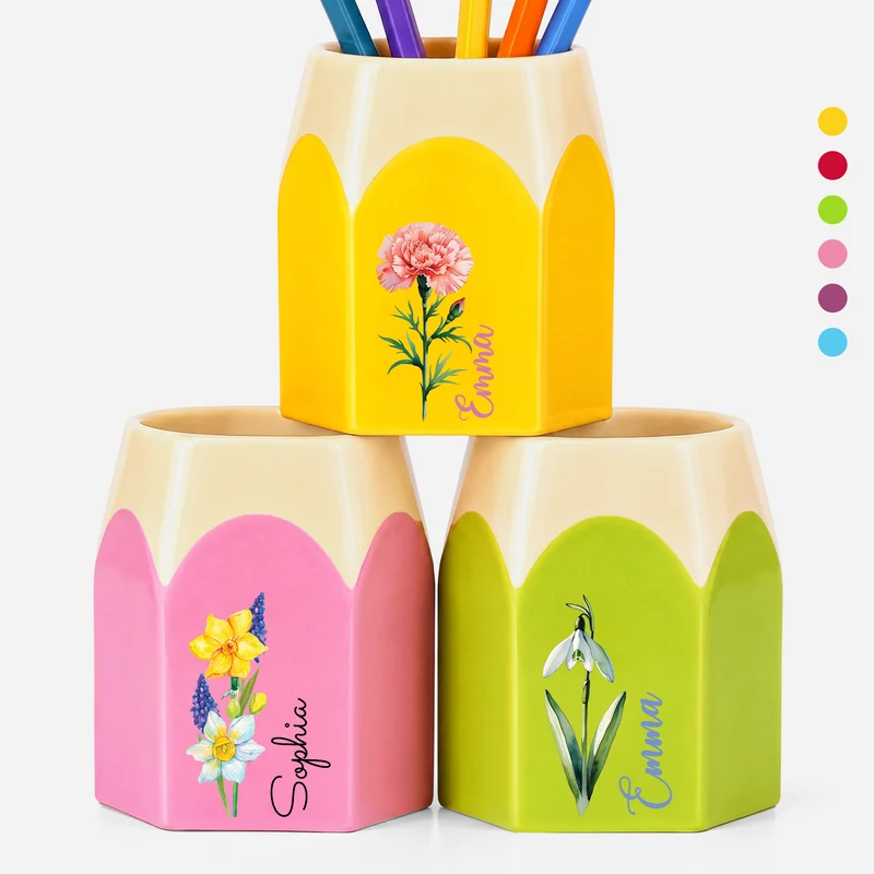 Blumen Geburtsmonat + Name - Personalisiertes Geschenk | Stiftehalter