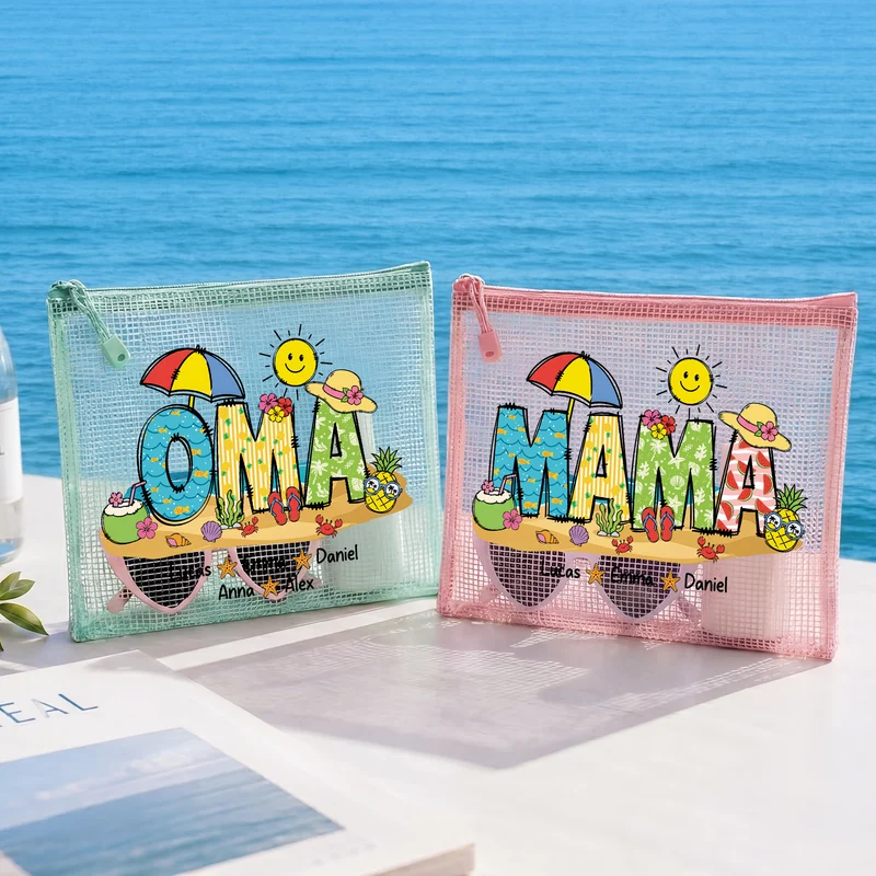 Oma Mama Mit Kindernamen - Personalisiertes Geschenk | Dokumententasche Mit Reißverschluss Seesterne