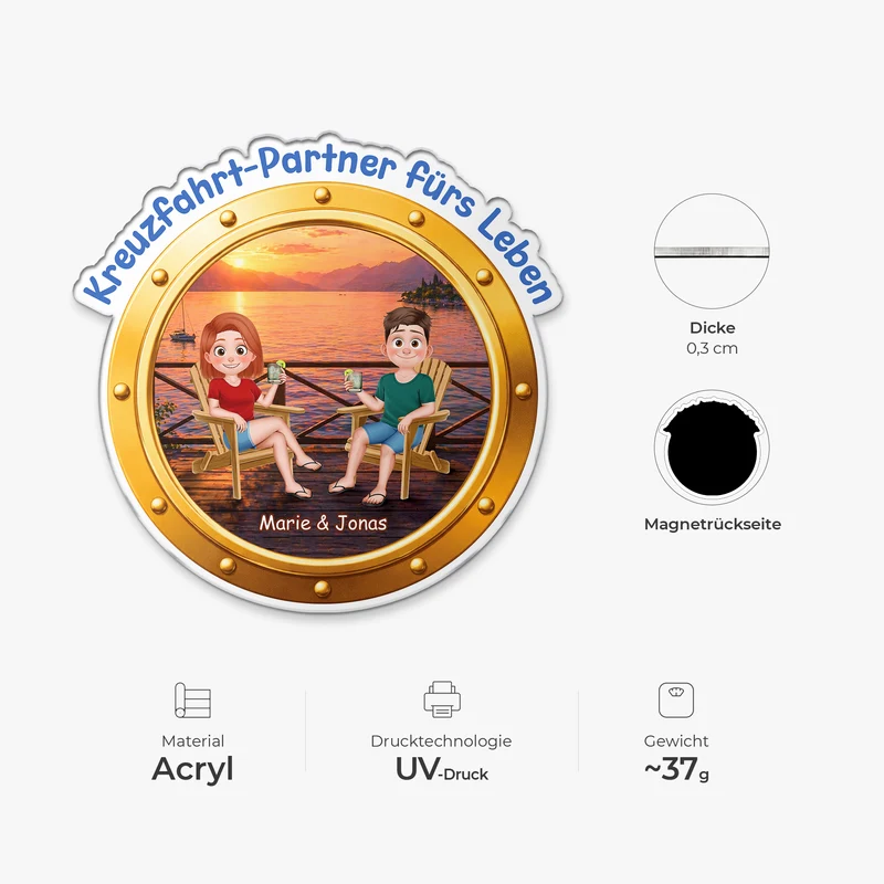 Kreuzfahrt-Partner Fürs Leben - Personalisierte Paar Geschenke | Acryl Magnet Bullauge