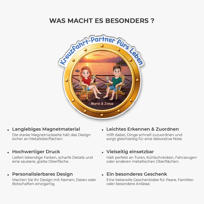 Kreuzfahrt-Partner Fürs Leben - Personalisierte Paar Geschenke | Acryl Magnet Bullauge