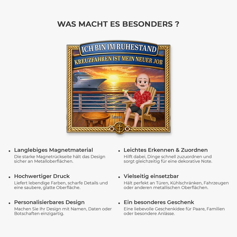 Ich Bin Im Ruhestand Kreuzfahren Ist Mein Neuer Job - Personalisiertes Geschenk | Acryl Magnet