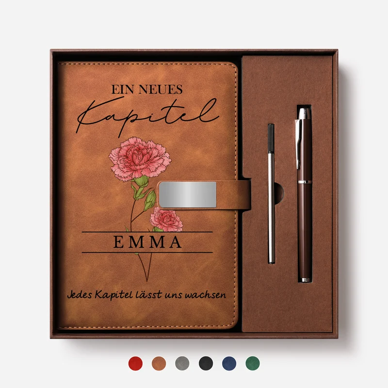 Ein Neues Kapitel - Personalisierte Geschenke Abschluss | Notizbuch Mit Stift Geburtsblumen Monate