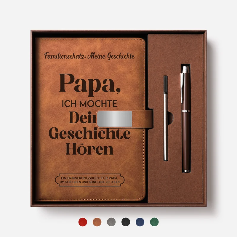 Ich Möchte Deine Geschichte Hören - Personalisiertes Geschenk | Notizbuch Mit Stift Papa Mama Oma Opa