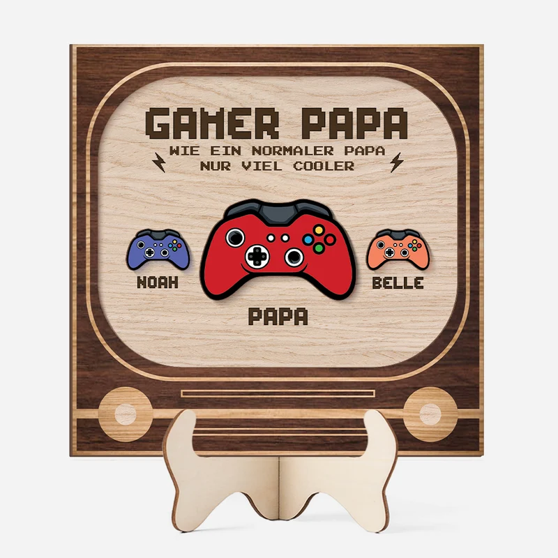 Gamer Papa - Personalisiertes Geschenk | Holzaufsteller Papa Opa