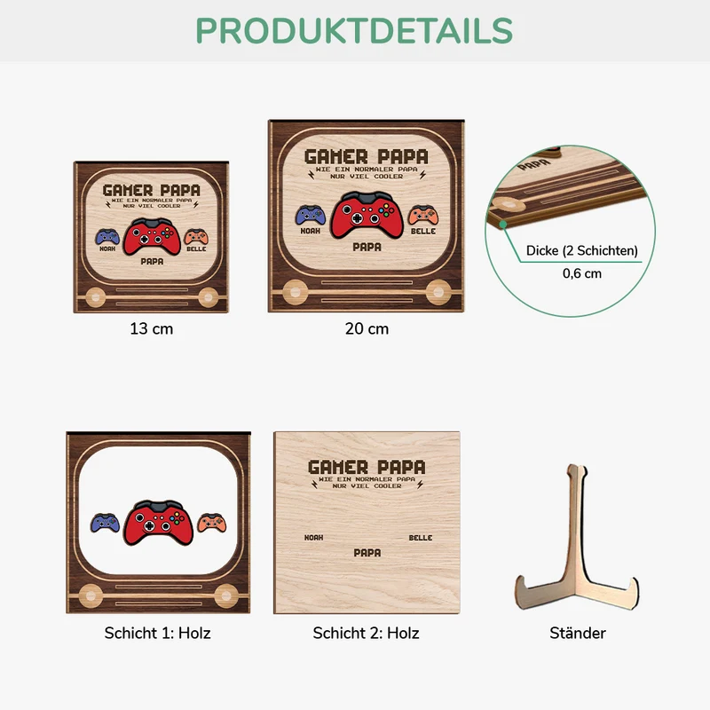 Gamer Papa - Personalisiertes Geschenk | Holzaufsteller Papa Opa