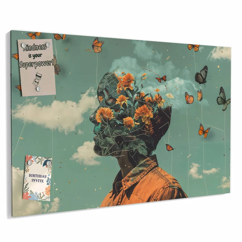 Metall Magnettafel - Kopf voller Blumen