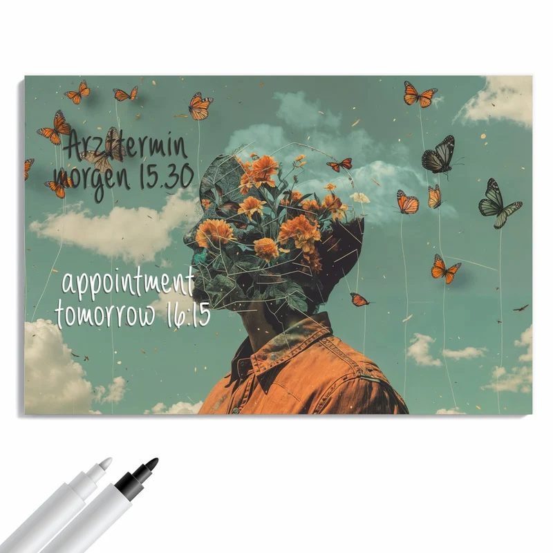 Metall Magnettafel - Kopf voller Blumen