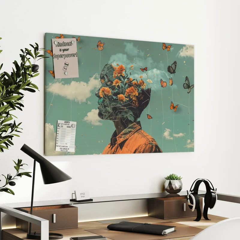 Metall Magnettafel - Kopf voller Blumen