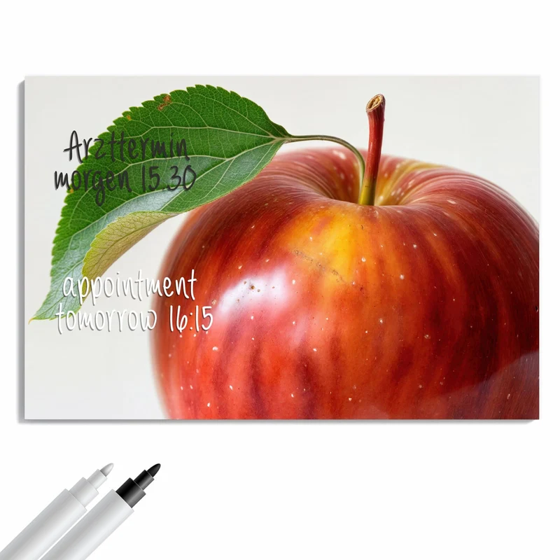 Metall Magnettafel - Roter Apfel mit Blatt