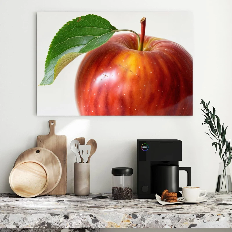 Metall Magnettafel - Roter Apfel mit Blatt