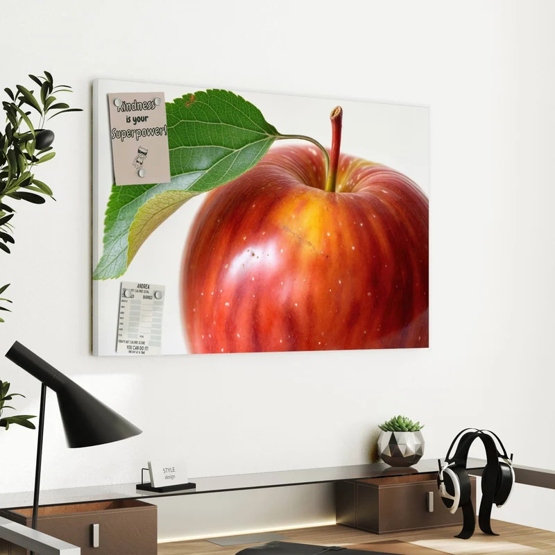 Metall Magnettafel - Roter Apfel mit Blatt