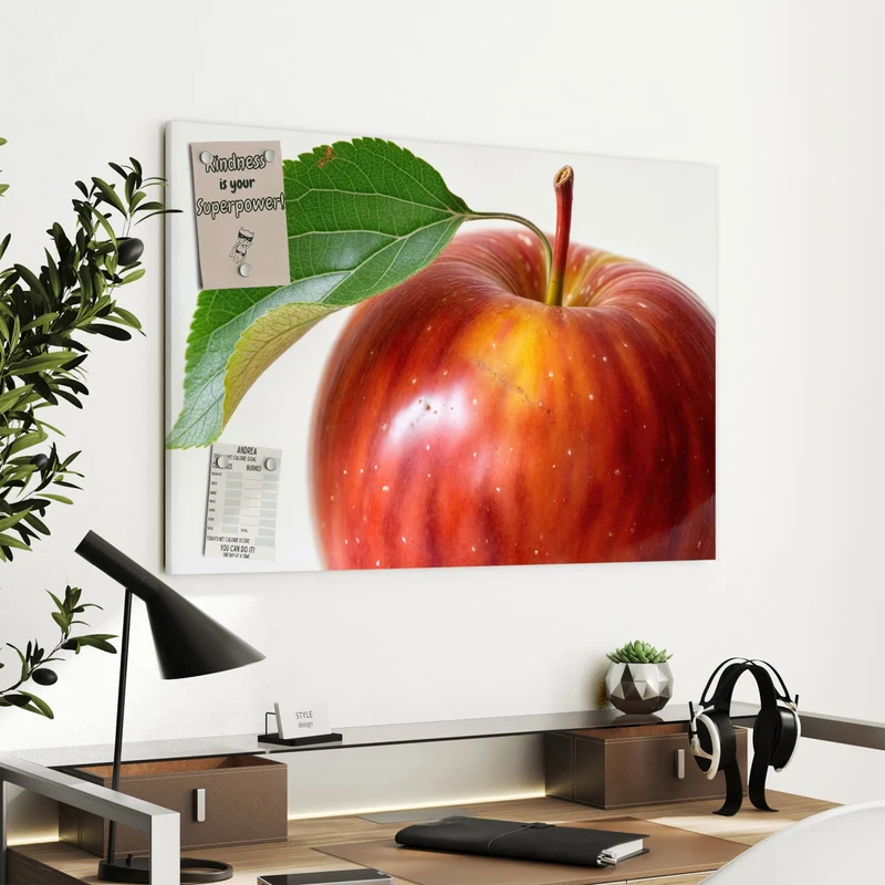 Metall Magnettafel - Roter Apfel mit Blatt