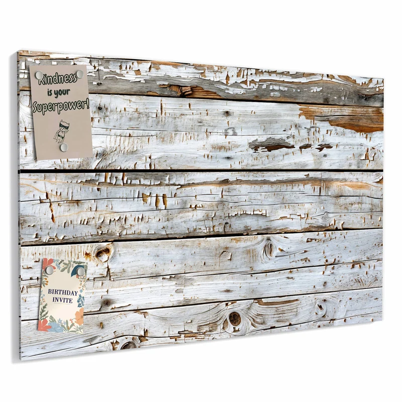 Metall Magnettafel - Weiße Holzpatina