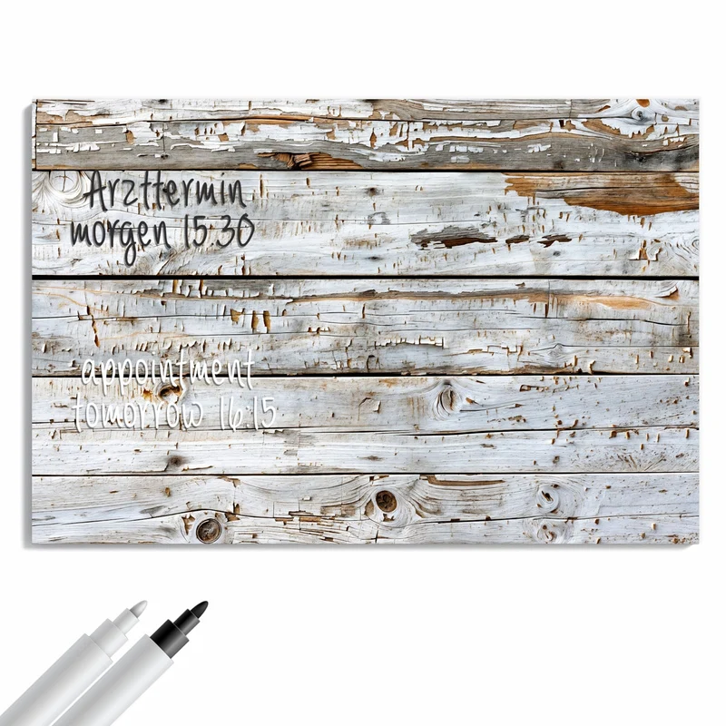 Metall Magnettafel - Weiße Holzpatina