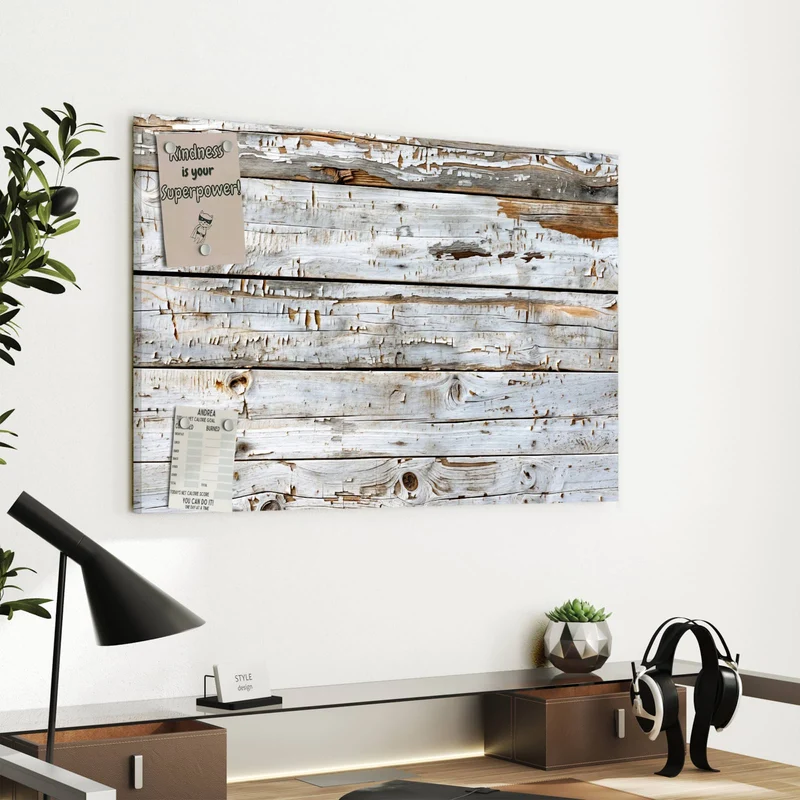 Metall Magnettafel - Weiße Holzpatina
