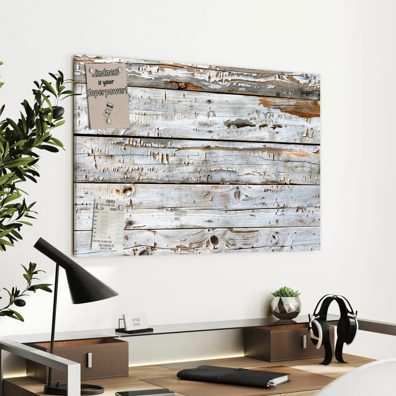 Metall Magnettafel - Weiße Holzpatina