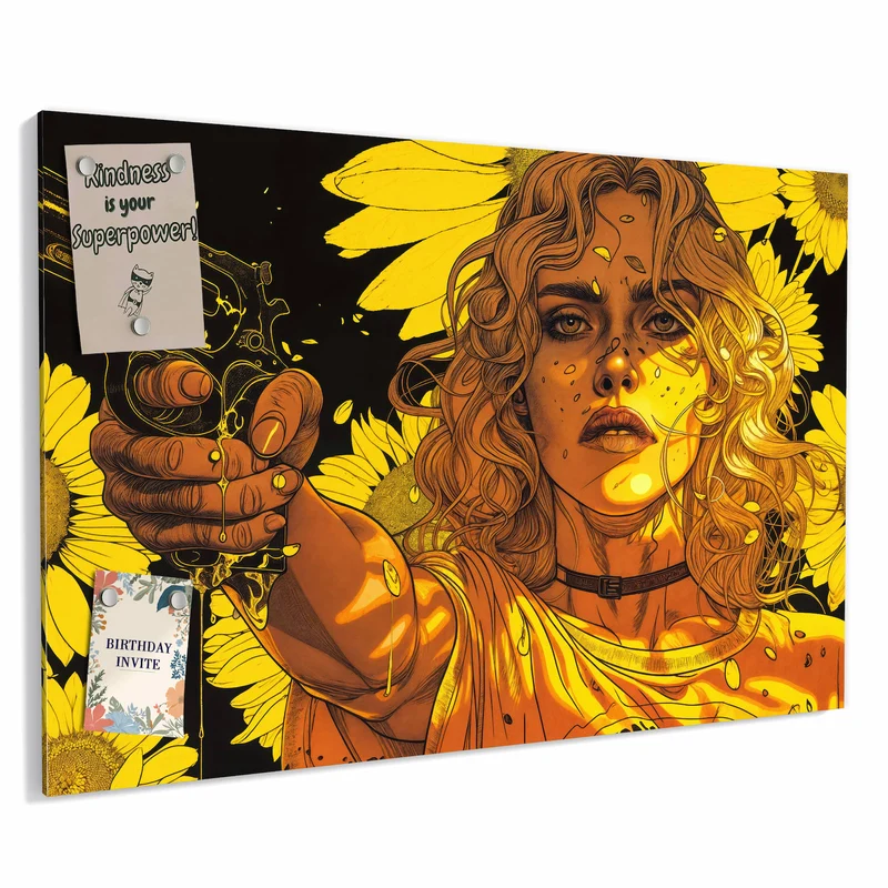 Metall Magnettafel - Sonnenblumenmädchen