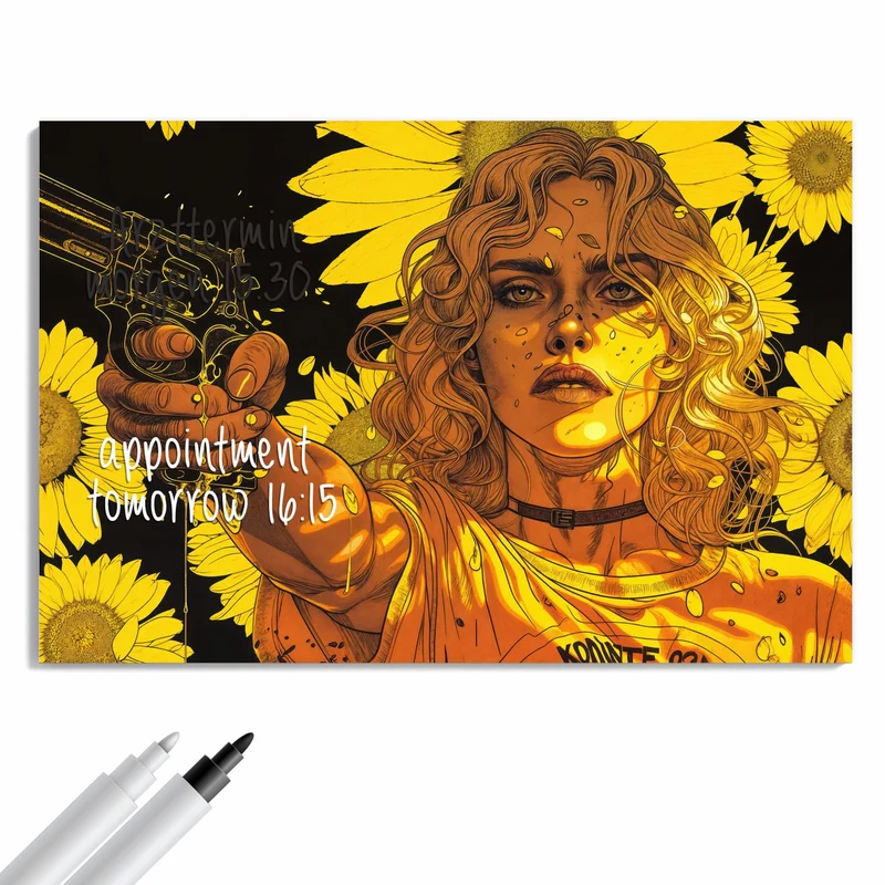 Metall Magnettafel - Sonnenblumenmädchen