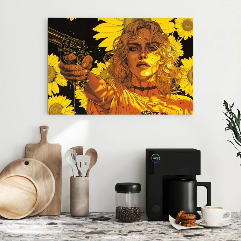 Metall Magnettafel - Sonnenblumenmädchen